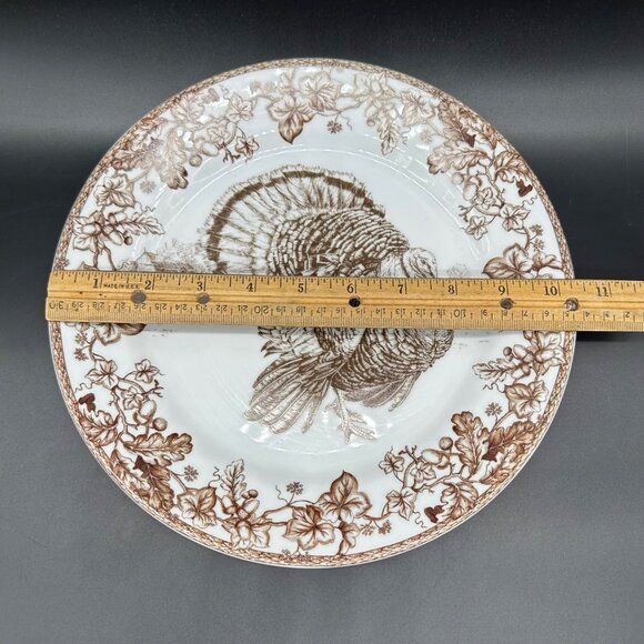 Williams Sonoma Dinner Plate Plymouth Turkey Toile Brown Thanksgiving Ceramic - Picture 7 of 7